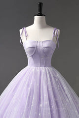 Prom Dress Blush, A Line Lilac Tulle Long Prom Dresses, Lilac Long Formal Evening Dresses