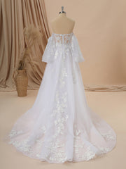 Wedding Dresses Lace A Line, A-line Long Sleeves Tulle Sweetheart Appliques Lace Chapel Train Corset Convertible Wedding Dress