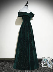 Bridesmaids Dresses Sale, A-line Off Shoulder Green Velvet Simple Party Dress, Green Prom Dress Formal Dress