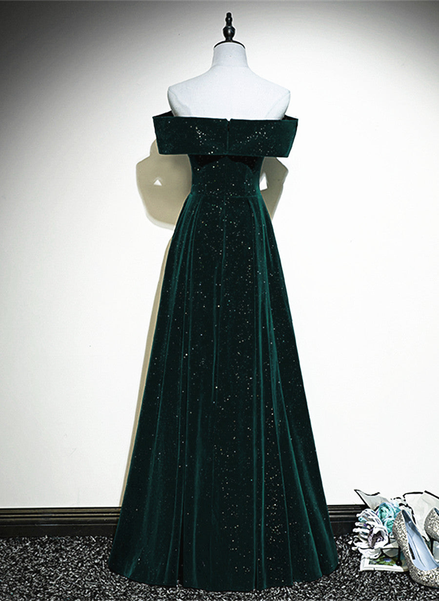Bridesmaid Dresses Sales, A-line Off Shoulder Green Velvet Simple Party Dress, Green Prom Dress Formal Dress