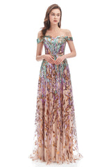 Prom Dress 2036, A line Off Shoulder Long Prom Dresses