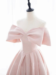 Formal Dresses Homecoming, A-Line Off Shoulder Satin Pink Short Prom Dress, Pink Homecoming Dress