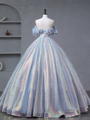 Formal Dress Shop Near Me, A-Line Off Shoulder Tulle Sequin Blue Purple Long Prom Dress, Sequin Formal Dress