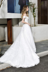 Weddings Dress Lace, A-line Off the Shoulder Long Wedding Dresses