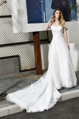 Wedding Dresse Lace, A-line Off the Shoulder Long Wedding Dresses