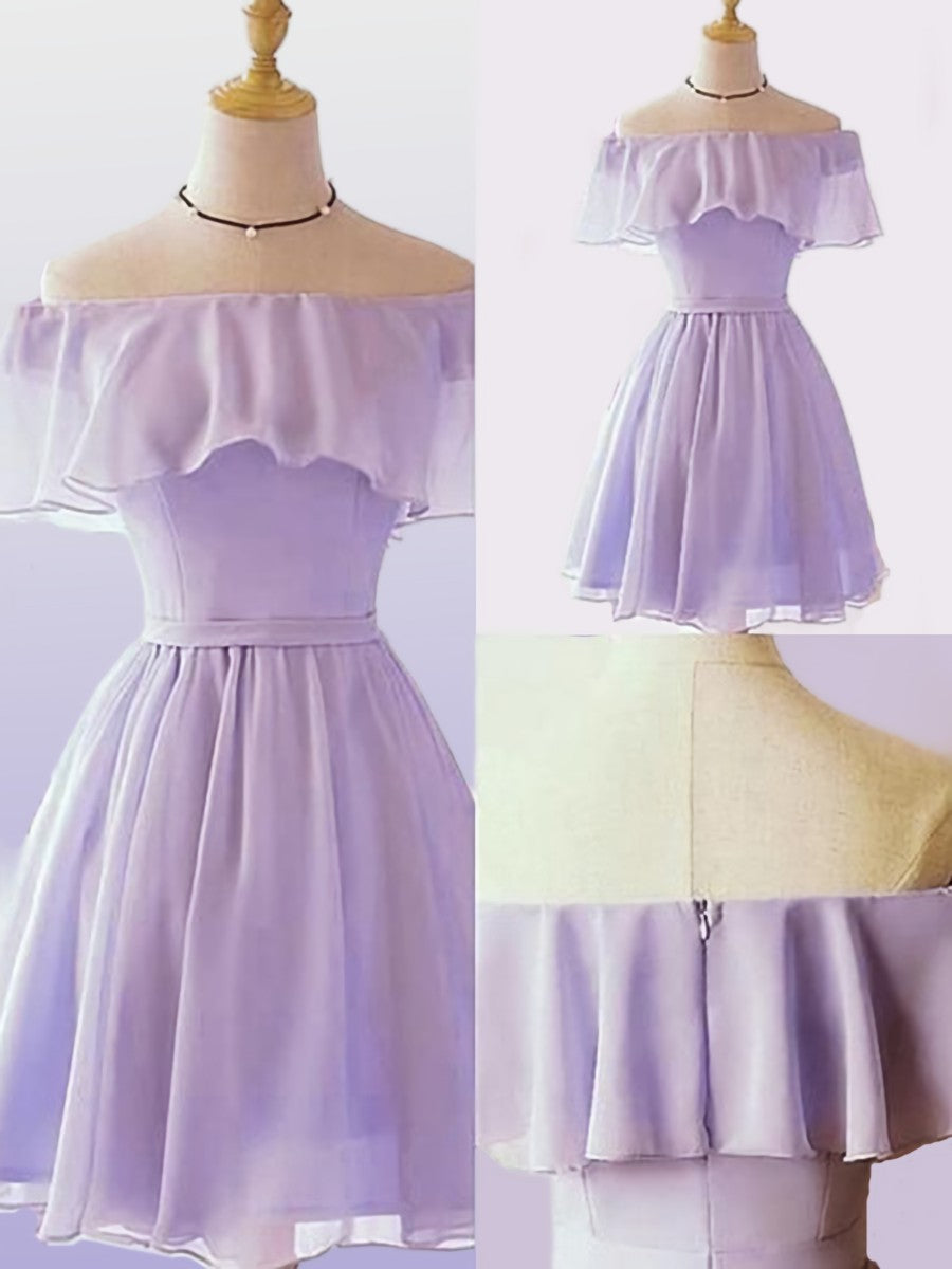 Bridesmaids Dress Ideas, A-line Off-the-Shoulder Ruffles Short/Mini Chiffon Dress