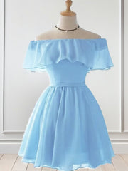 Bridesmaid Dresses Idea, A-line Off-the-Shoulder Ruffles Short/Mini Chiffon Dress