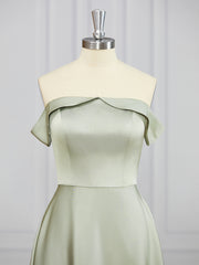 Homecoming Dresses Fashion Outfits, A-line Off-the-Shoulder Ruffles Tea-Length Charmeuse Bridesmaid Dress