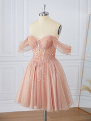 Prom Dresses For 2031, A-line Off-the-Shoulder Sequin Corset Short/Mini Dress