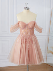 Prom Dresses For Adults, A-line Off-the-Shoulder Sequin Corset Short/Mini Dress