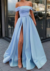 Bridesmaid Dresses Mismatched Winter, A-line Off-the-Shoulder Sleeveless Long/Floor-Length Satin Prom Dress With Split