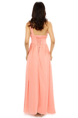 Homecomeing Dresses Vintage, A-line One-shoulder Chiffon Beaded Crystals Coral Bridesmaid Dresses