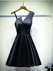 Homecoming Dress Elegant, A Line One Shoulder Short Black Prom Dresses, Short Black One Shoulder Formal Graduation Dresses