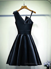 Homecoming Dresses Elegant, A Line One Shoulder Short Black Prom Dresses, Short Black One Shoulder Formal Graduation Dresses