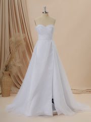 Wedding Dress Shopping Near Me, A-line Organza Sweetheart Pleated Cathedral Train Wedding Dress