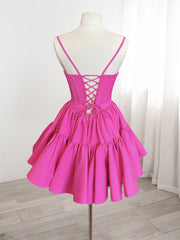 Formal Dress Elegant, A-Line Pink Satin Short Prom Dress, Backless Cute Pink Homecoming Dress