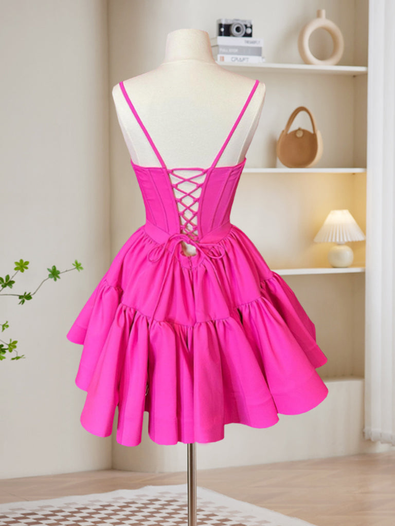 Formal Dress Outfit Ideas, A-Line Pink Satin Short Prom Dress, Backless Cute Pink Homecoming Dress