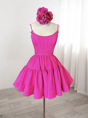 Formal Dress Fashion, A-Line Pink Satin Short Prom Dress, Backless Cute Pink Homecoming Dress