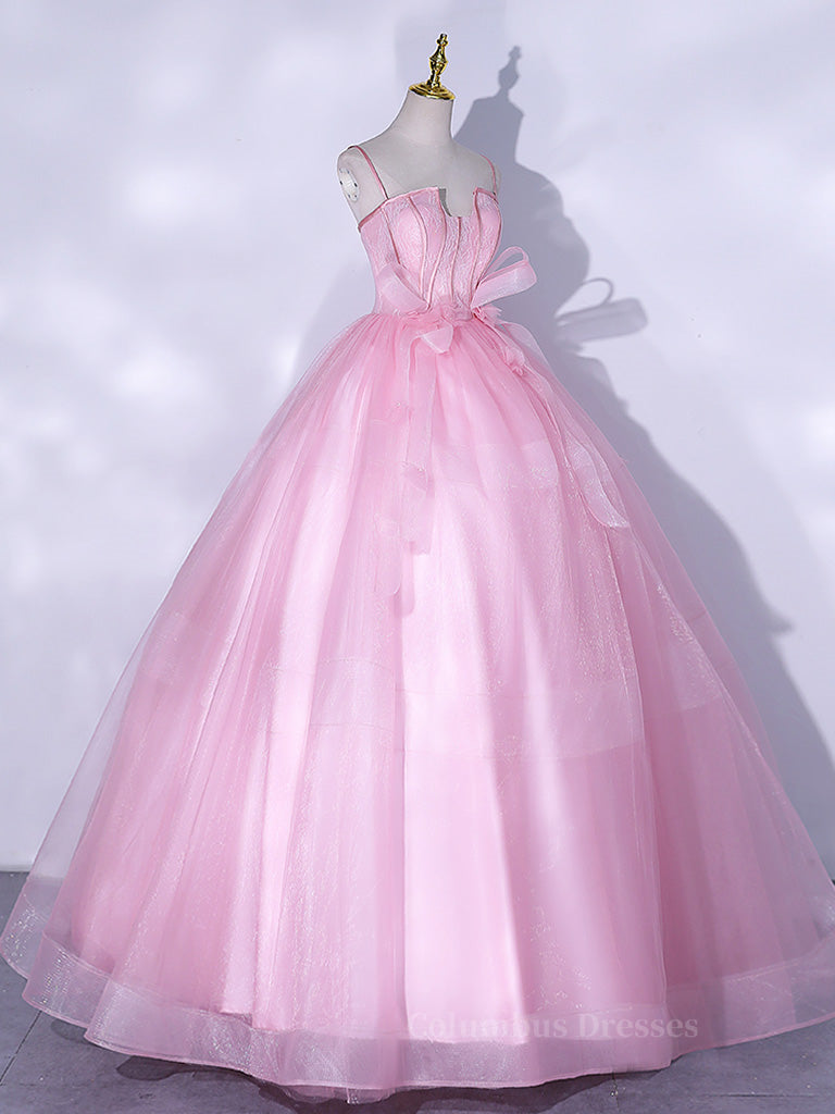 Homecoming Dresses Shop, A-Line Pink Tulle Lace Long Prom Dress, Pink Formal Dresses