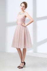 Sweater Dress, A-Line Pink Tulle Lace Pleats Knee Length Homecoming Dresses