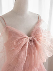 Prom Dress Website, A-Line Pink Tulle Sequin Long Prom Dresses, Pink Formal Evening Dresses