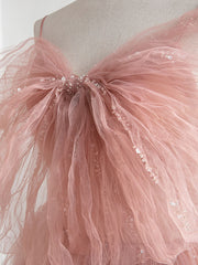 Prom Dresses Websites, A-Line Pink Tulle Sequin Long Prom Dresses, Pink Formal Evening Dresses
