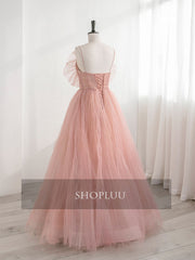 Prom Dress Websites, A-Line Pink Tulle Sequin Long Prom Dresses, Pink Formal Evening Dresses