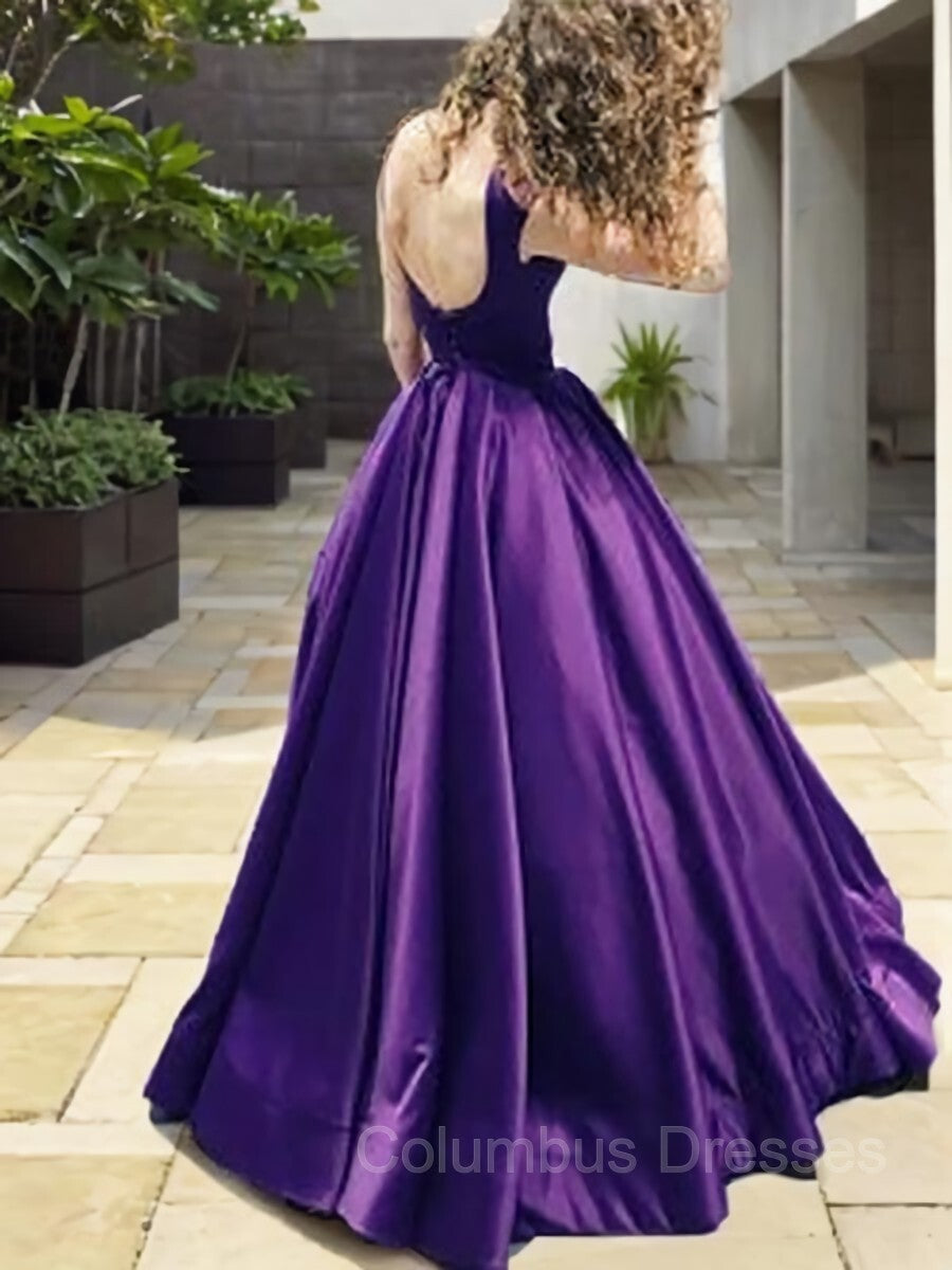 Bridesmaid Dress Modest, A-Line/Princess Bateau Floor-Length Satin Prom Dresses With Ruffles