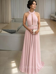 Formal Dress With Sleeve, A-Line/Princess Halter Floor-Length Stretch Crepe Mother of the Bride Dresses With Ruffles