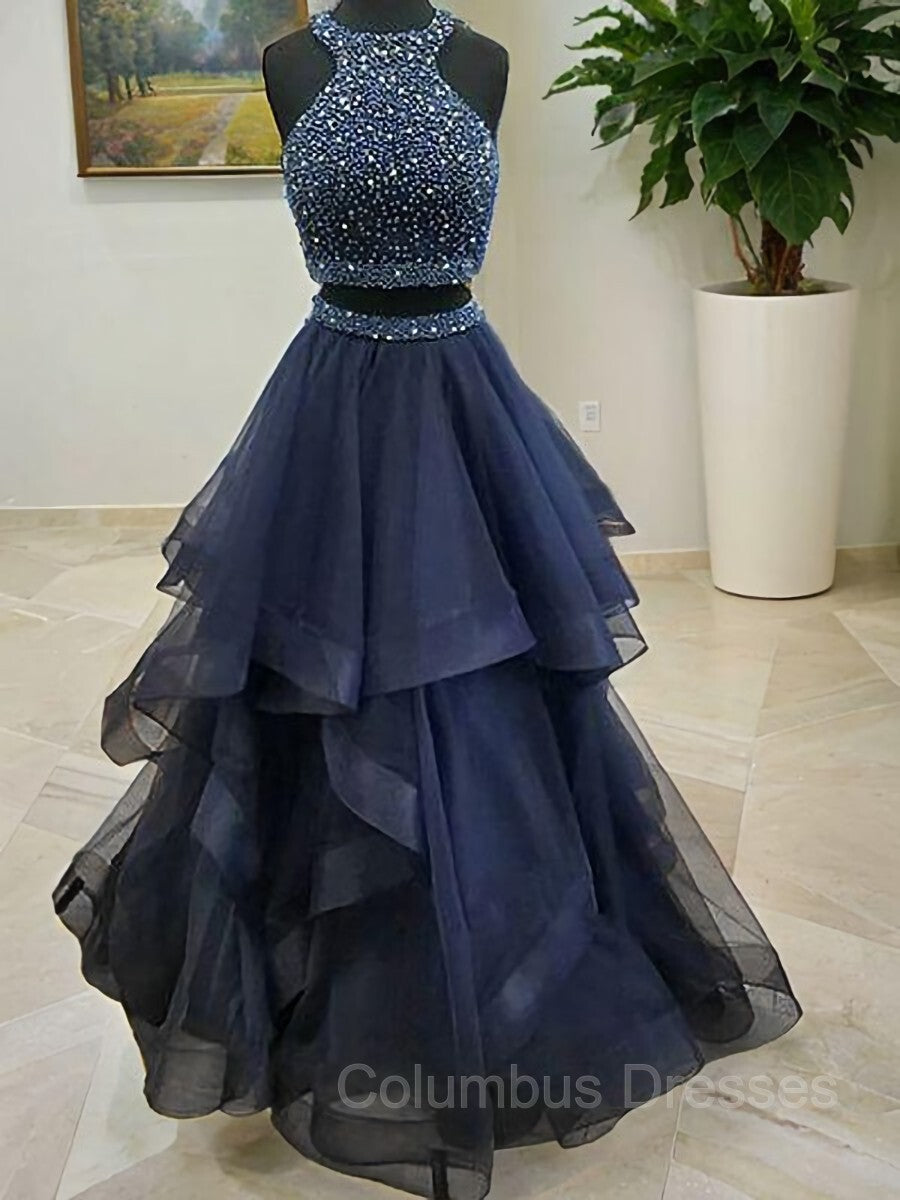 Prom Dresses With Shorts, A-Line/Princess Halter Floor-Length Tulle Prom Dresses