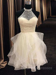 Wedding Color Palette, A-Line/Princess Halter Short/Mini Organza Homecoming Dresses With Beading
