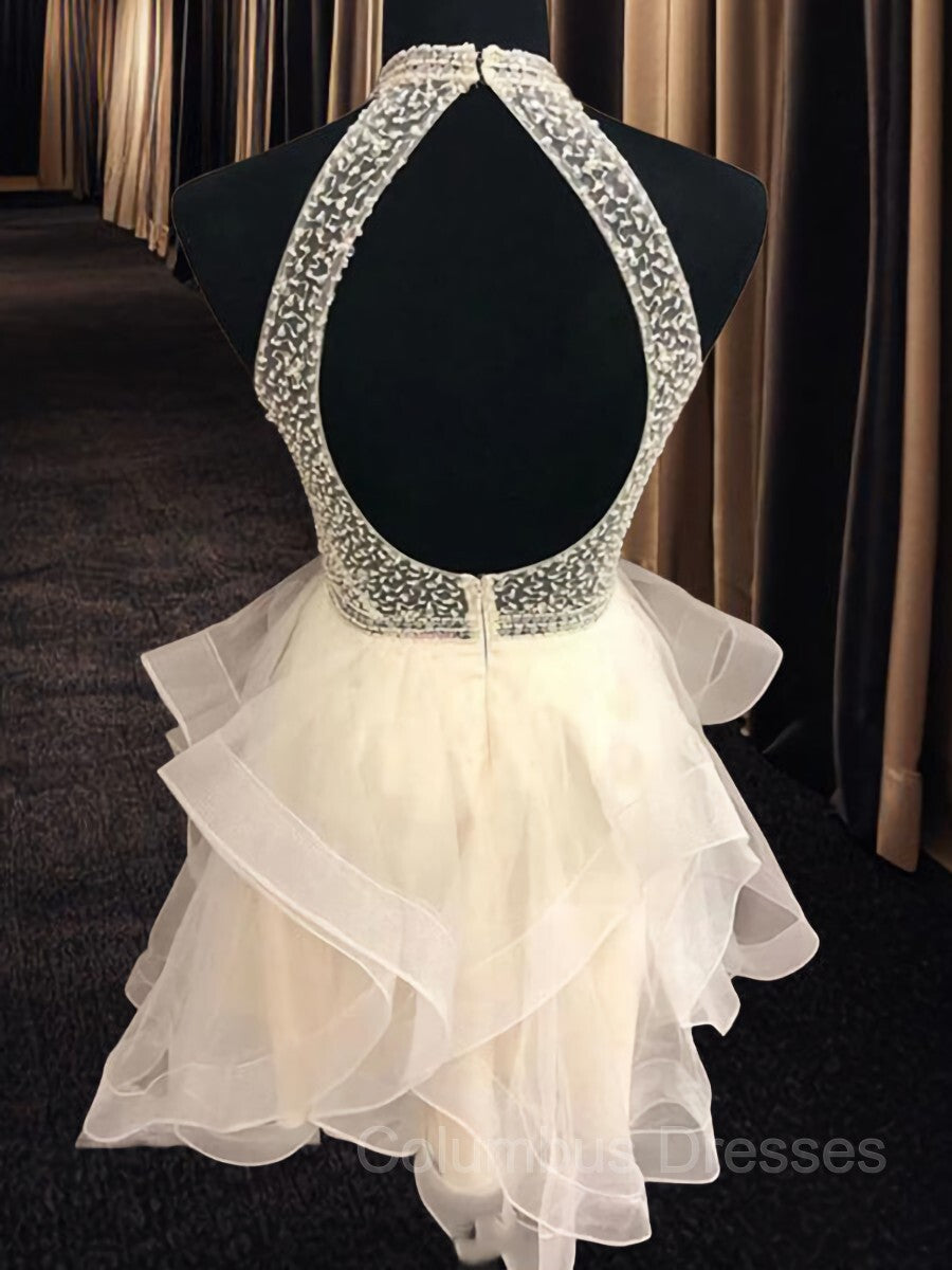 Bridesmaid Dresses Velvet, A-Line/Princess Halter Short/Mini Organza Homecoming Dresses With Beading