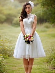 Wedding Dress Outlet, A-Line/Princess High Neck Knee-Length Tulle Wedding Dresses