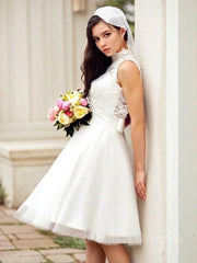 Wedding Dresses Outlet, A-Line/Princess High Neck Knee-Length Tulle Wedding Dresses