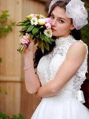 Wedding Dress For Dancing, A-Line/Princess High Neck Knee-Length Tulle Wedding Dresses