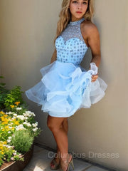 Party Dresses Long Dress, A-Line/Princess High Neck Short/Mini Tulle Homecoming Dresses