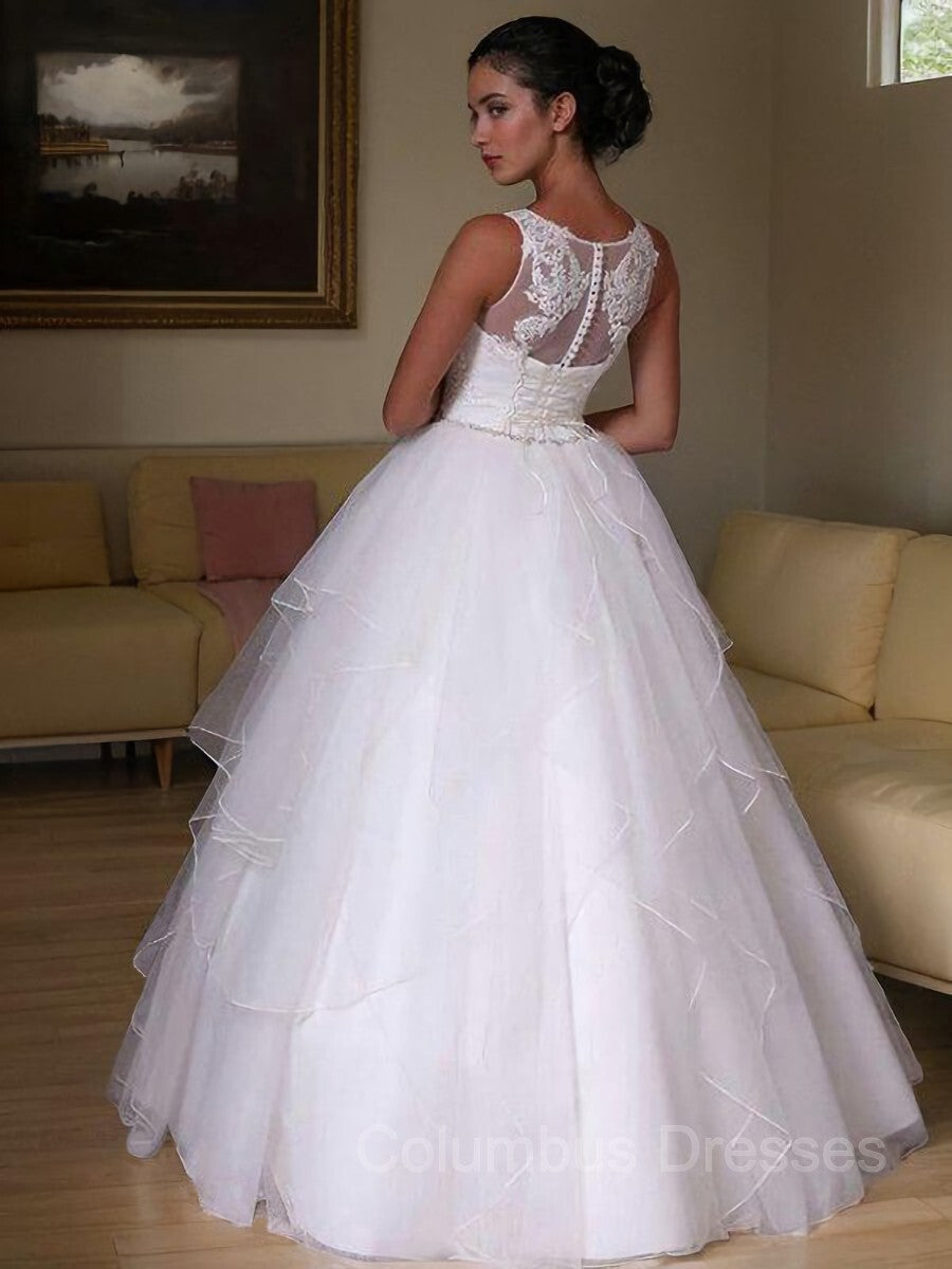 Wedding Dress For The Beach, A-Line/Princess Jewel Floor-Length Organza Wedding Dresses With Beading