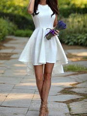 Prom Dress Off The Shoulder, A-Line/Princess Jewel Short/Mini Satin Homecoming Dresses With Ruffles