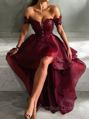 Party Dresses For Teen, A-Line/Princess Off-the-Shoulder Asymmetrical Organza Evening Dresses With Appliques Lace