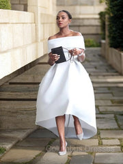 Homecoming Dress Idea, A-Line/Princess Off-the-Shoulder Asymmetrical Satin Prom Dresses