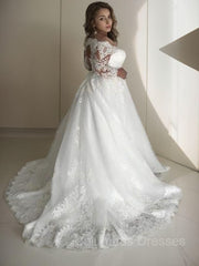 Wedding Dress Websites, A-Line/Princess Off-the-Shoulder Court Train Tulle Wedding Dresses With Belt/Sash