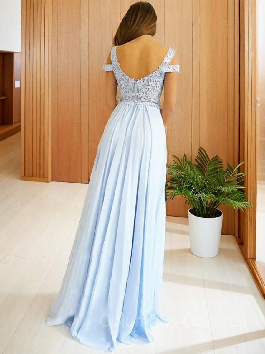 Short Wedding Dress, A-Line/Princess Off-the-Shoulder Floor-Length Chiffon Prom Dresses With Leg Slit