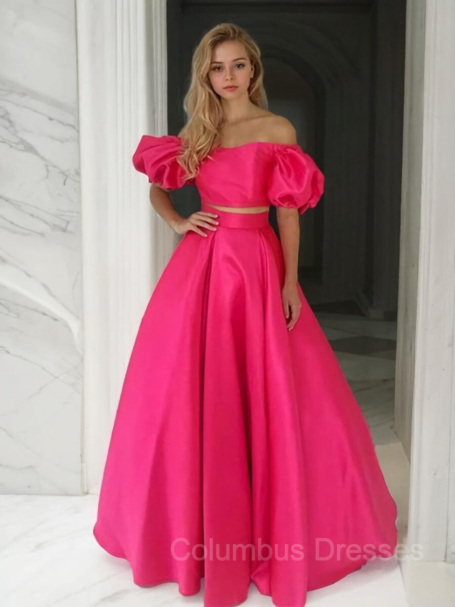 Bridesmaid Dress By Color, A-Line/Princess Off-the-Shoulder Floor-Length Satin Prom Dresses