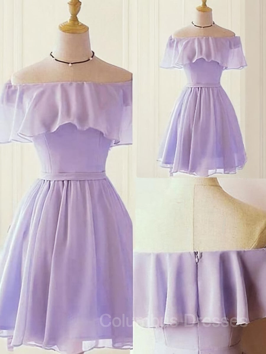 Silk Wedding Dress, A-Line/Princess Off-the-Shoulder Short/Mini Chiffon Homecoming Dresses With Ruffles