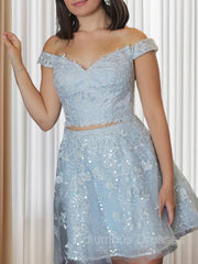 Party Dresses Ideas, A-Line/Princess Off-the-Shoulder Short/Mini Lace Applique Homecoming Dresses