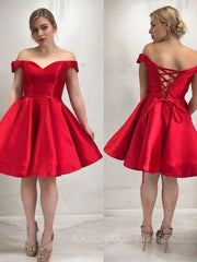 Prom Dresses Size 33, A-Line/Princess Off-the-Shoulder Short/Mini Satin Homecoming Dresses With Ruffles