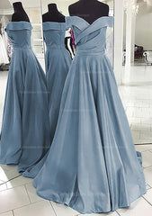 Formal Dress Stores, A-line/Princess Off-the-Shoulder Sleeveless Sweep Train Satin Prom Dress