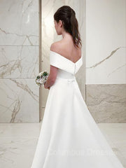 Wedding Dress Online Shopping, A-Line/Princess Off-the-Shoulder Sweep Train Satin Wedding Dresses