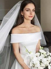 Wedding Dress Online Shop, A-Line/Princess Off-the-Shoulder Sweep Train Satin Wedding Dresses