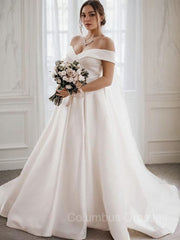 Wedding Dresses Wedding Dresses, A-Line/Princess Off-the-Shoulder Sweep Train Satin Wedding Dresses